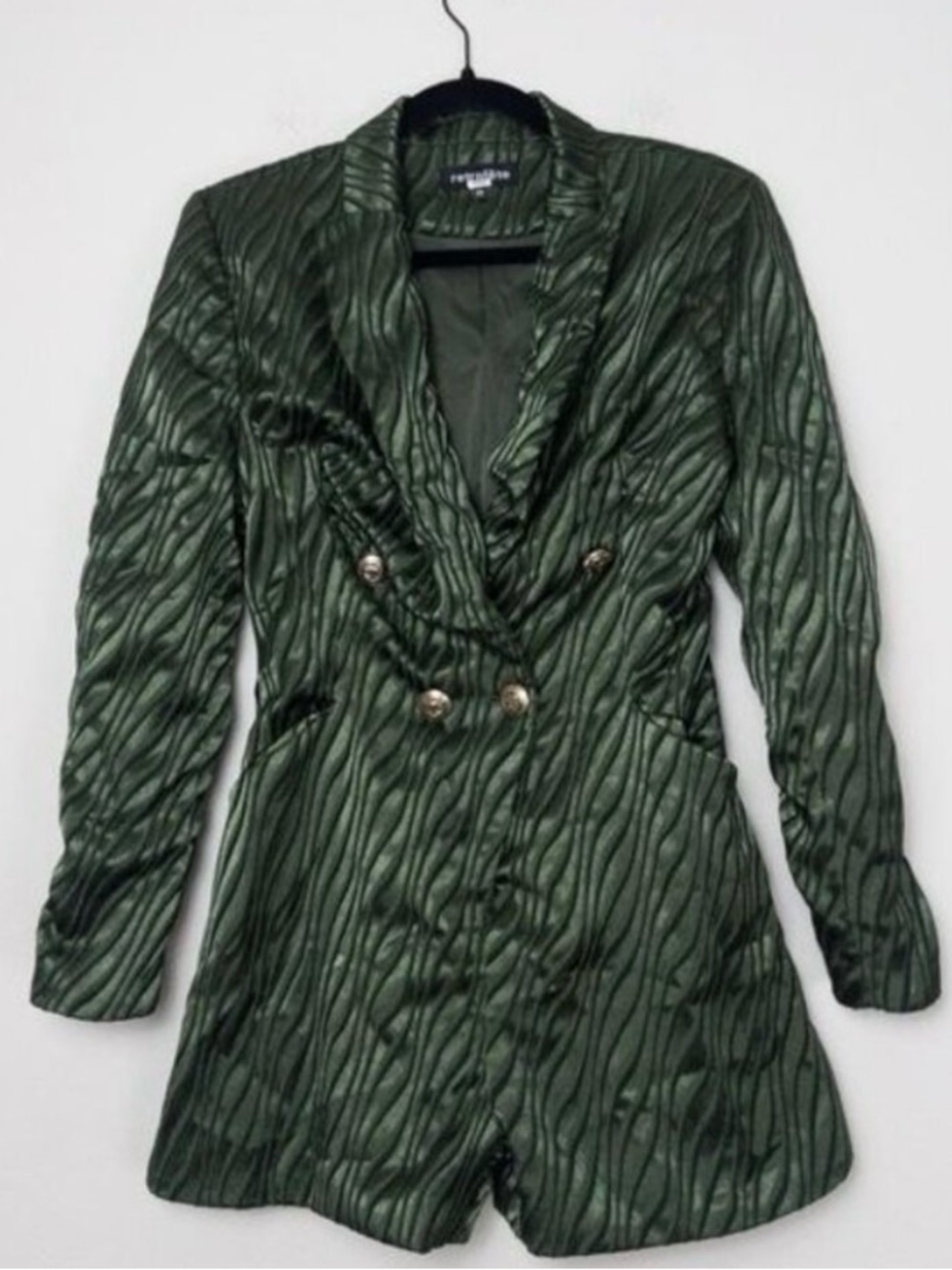 Retrofete Jana Jacquard Blazer Romper M Green Animal Print Plunging
Neckline
